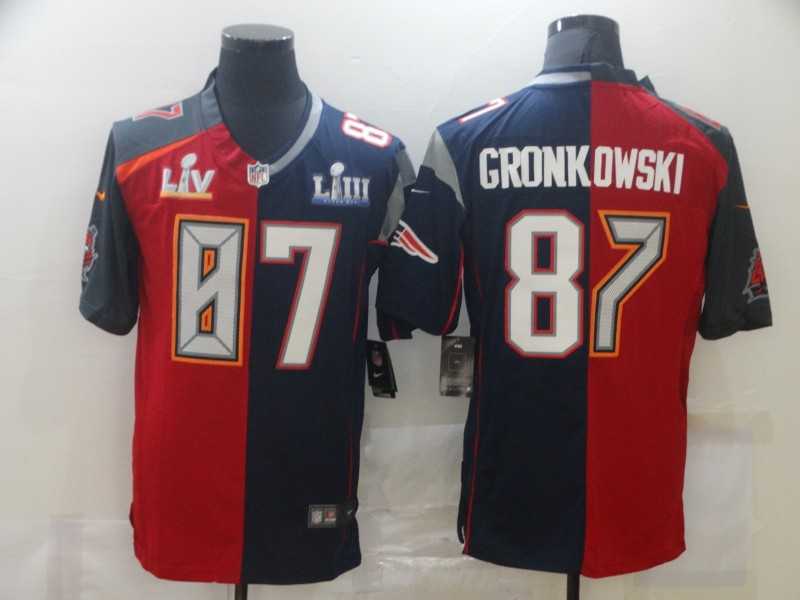 Men New England Patriots 87 Gronkowski Blue red Super Bowl LV Nike NFL Jerseys
